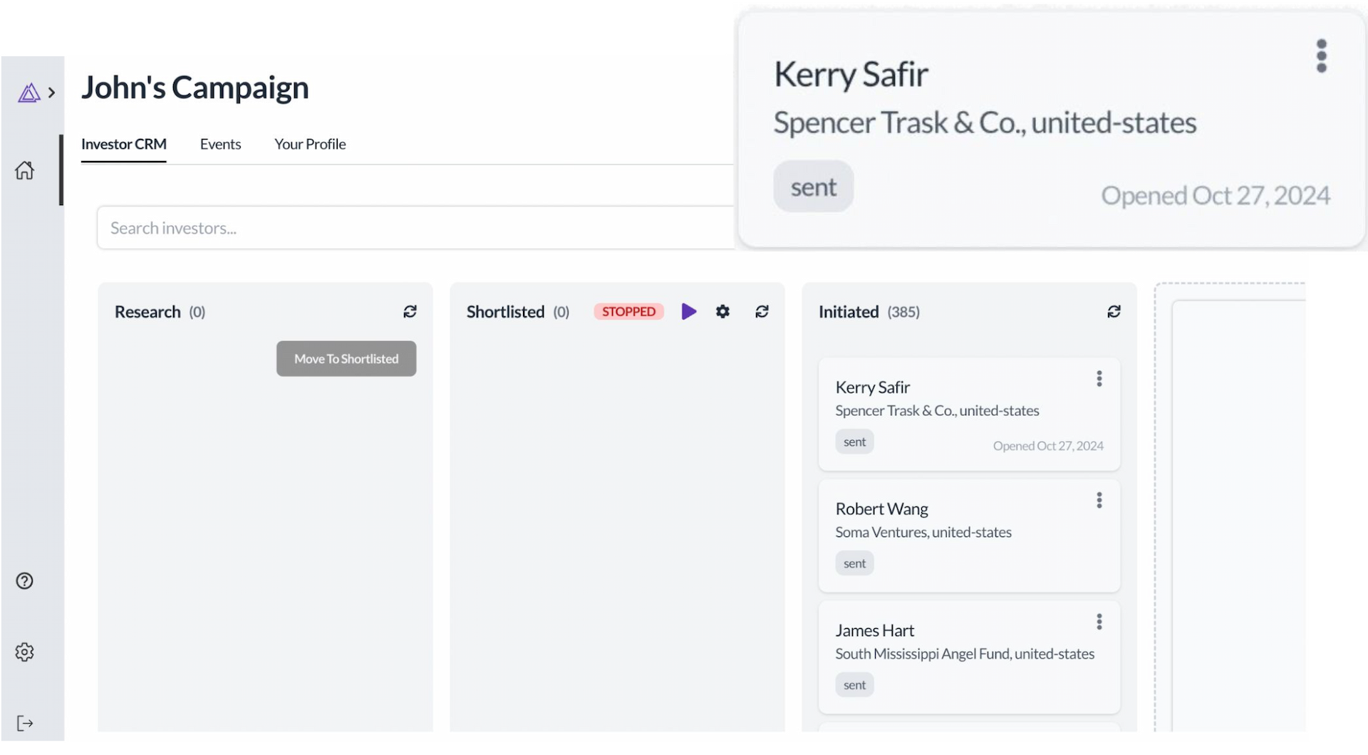 Investor engagement tracking dashboard